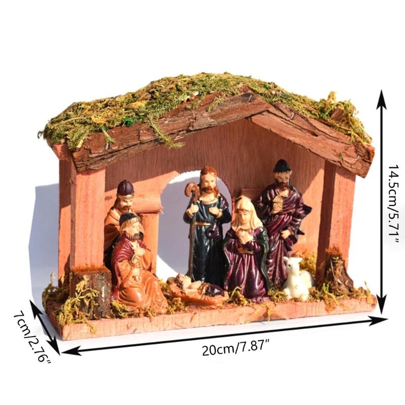 סט סצנת הלידה לחג המולד שרף פסל לידת ישו קישוט אבוס לידה דמויות דתיות קישוטי ישו