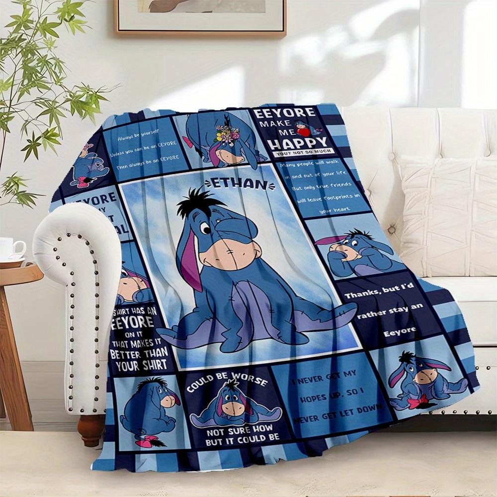 

1 pc Flannel Eeyore Cartoon Pattern Bed Sheet Small Blanket Sofa Blanket Gift Home Decoration Blue Stripe Background Multiple Sizesc176 130x150cm