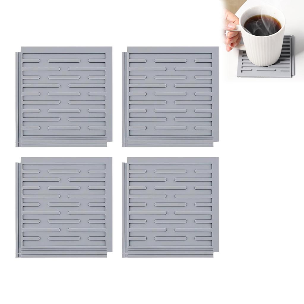 Interlocking Silicone Dish Drying Mat 4Pcs Countertop Waterproof Non-Slip Drain Tray for Kitchen