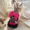 Luxury Dog Harness Leash Set Black Princess Dress with Bowknot Lace Chest Strap Puppy Walking Lead Rope for Maltese Schnauzer