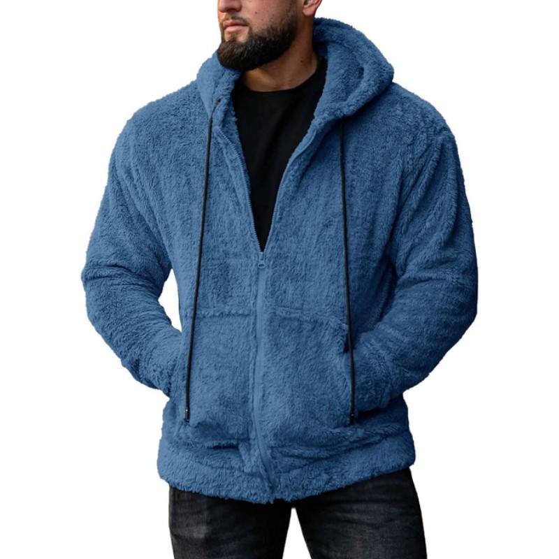 Men's Autumn Fleece Hoodie Coats Solid Hooded Jackets Casual Loose Zipper Pocket Hoody Outwear Male Outdoor Sports Coats