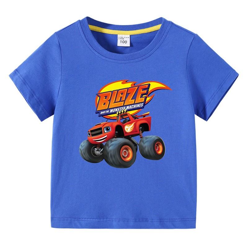 Coole Zomer Mode T-shirt voor Baby Jongens, Kinder Tops, Kleding voor Meisjes, Vlammen en Monster Machine Cartoon Grappig Kinder T-shirt