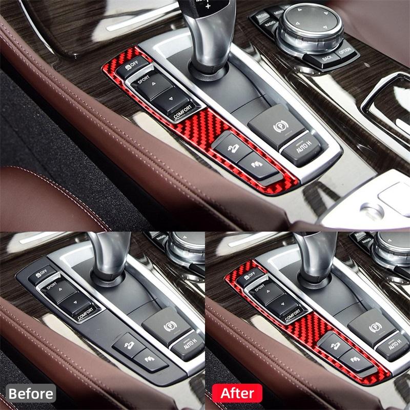 AAACH1 For BMW 5 Series F10 F18 2011-2017 Car Accessories Carbon Fiber Interior Car Gear Shift Panel Buttons Trim Frame Cover Stickers
