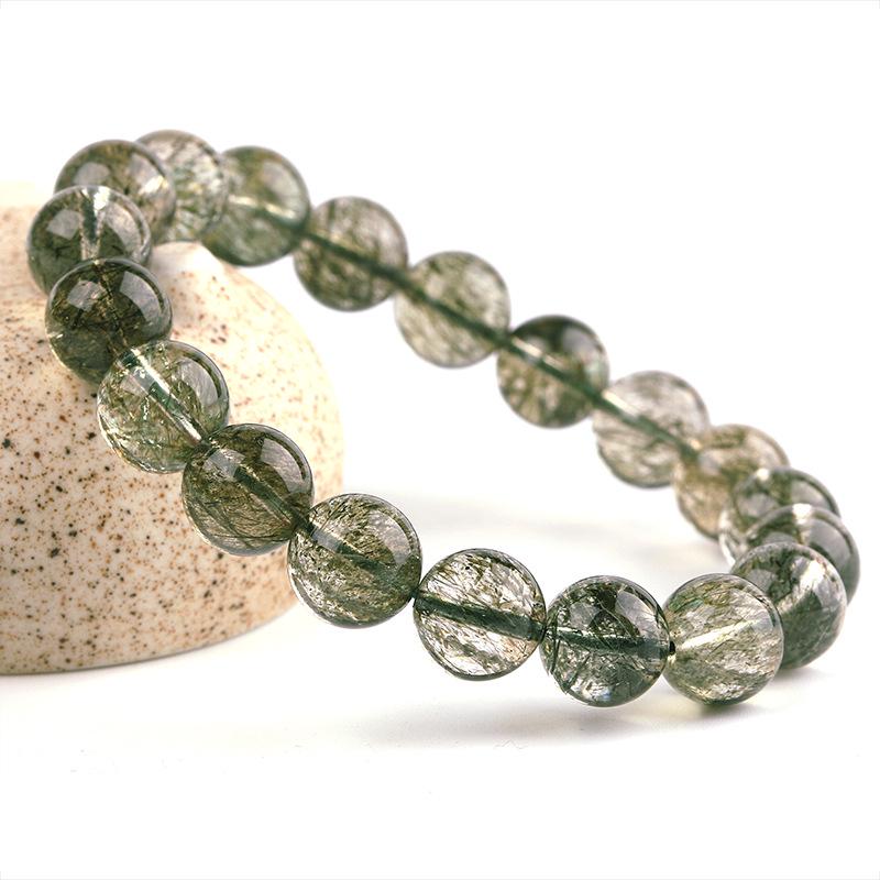 

Emerald Green Translucent Tourmaline Hair Bracelet - Smooth Beaded Jewelry 7mm