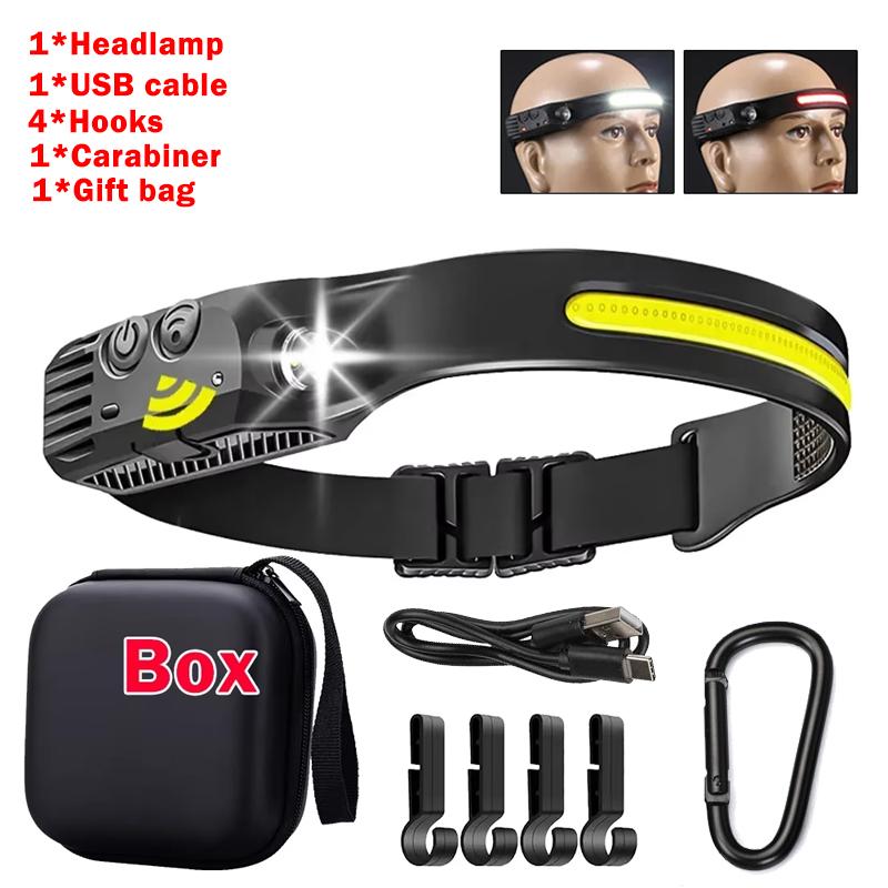 COB LED-hoofdlamp Inductiehoofdlamp Ingebouwde batterij USB-oplaadbare hoofdzaklamp Buiten kamperen Vissen Sensorhoofdlamp
