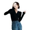 Black V-neck Sweater Sweater for Women In Autumn and Winter New High-end Slim Fit Inner Layering Shirt Top