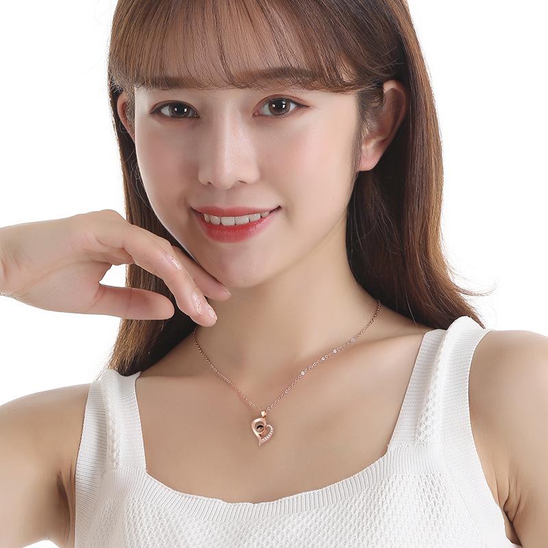 Elegant Heart Shaped Memory Necklace With Unique I Love You Feature Projection