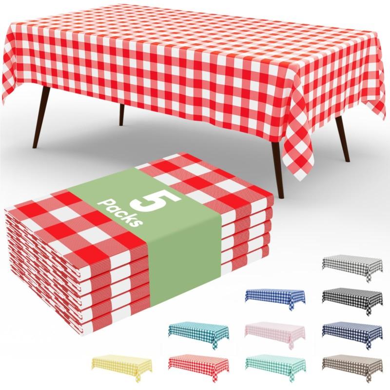 Homaxy Disposable Table Cloth 54x108 In Waterproof Plastic Tablecloth Rectangle Checkered Table Covers for Picnic Birthday Party