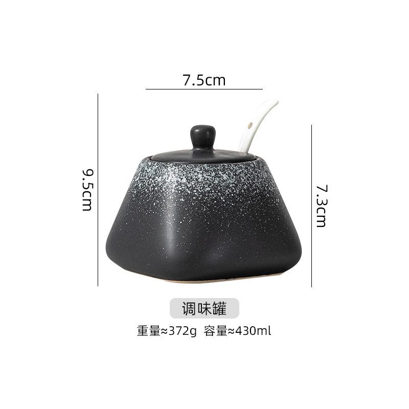 Japanese-style Ceramic Seasoning Jar Set Hotel Restaurant with Lid Seasoning Jars Household Kitchen Seasoning Bottles and Spoons