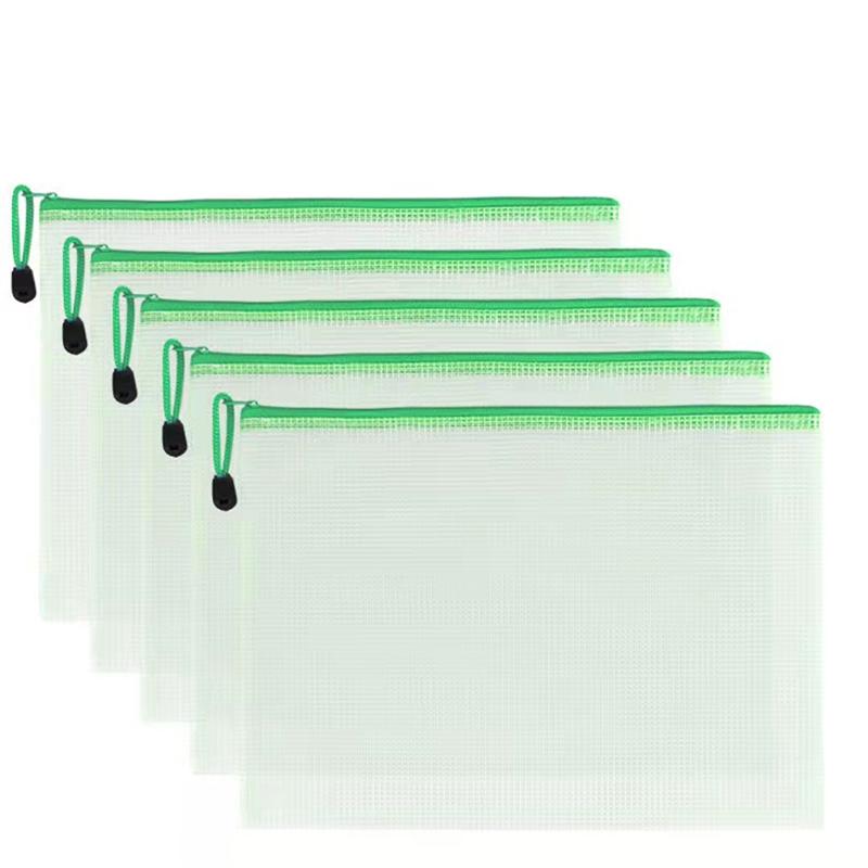 5pcs/lot Gridding Waterproof Zipper Bag Clear PVC A4 Binder Pockets Document Pen Filing Products Folders for Office & School
