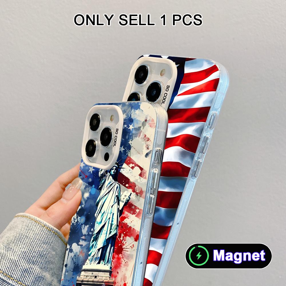 USA America Flag White Translucent MagSafe Mobile Phone Case for iPhone 17 16 15 14 13 12 11 X XR XS Air Pro Max Plus Cover
