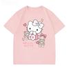 2026 Summer HelloKitty Cartoon Graphic Tee Casual Short Sleeve Cotton Tops for Adults Kids Lovely Kawaii Streetwear Style
