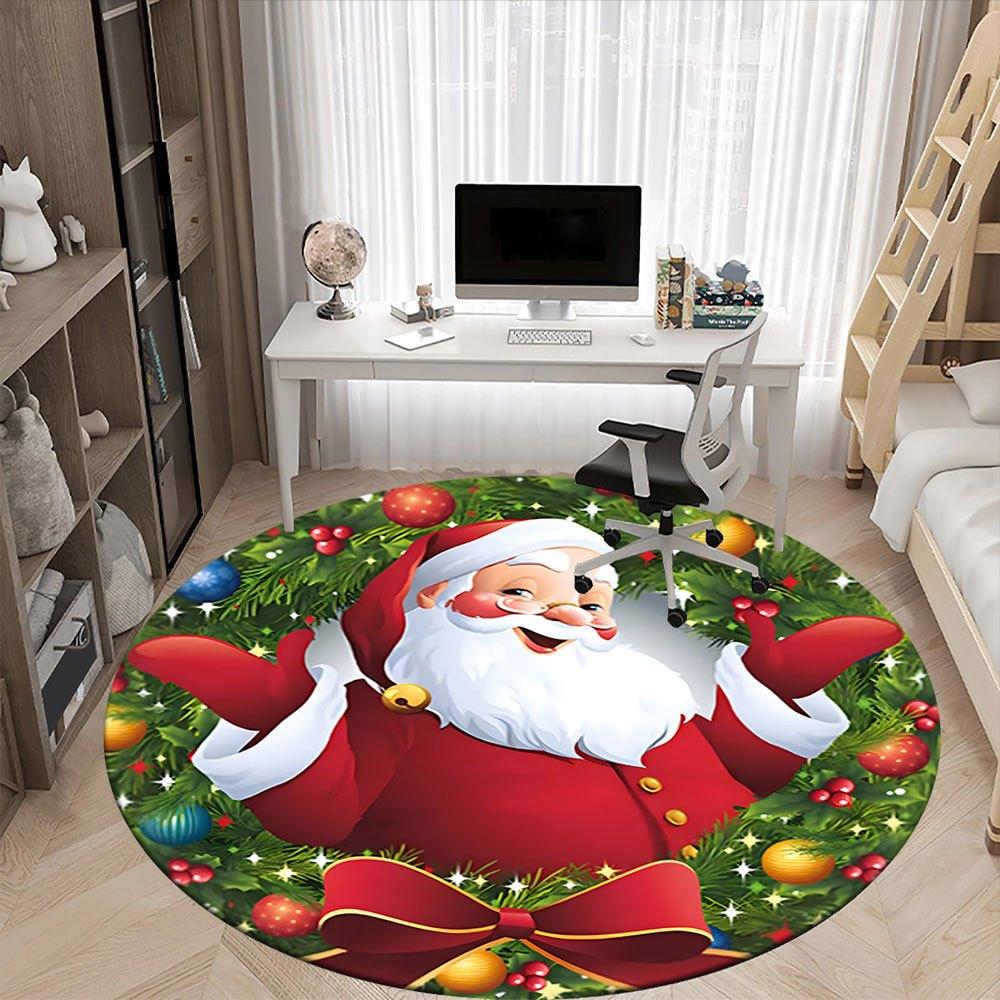 Christmas Santa Claus Round Sticker for Kids Party Decoration SuppliesRound Non-Slip Chair Mat Chair Carpet for Office Rugs for Office Decor Gift For