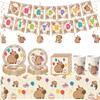 Capybara Decoration Birthday Party Favors Tableware Set Cup Plate Balloons Gift Bags Happy Banner Cake Topper Supplies for Girls