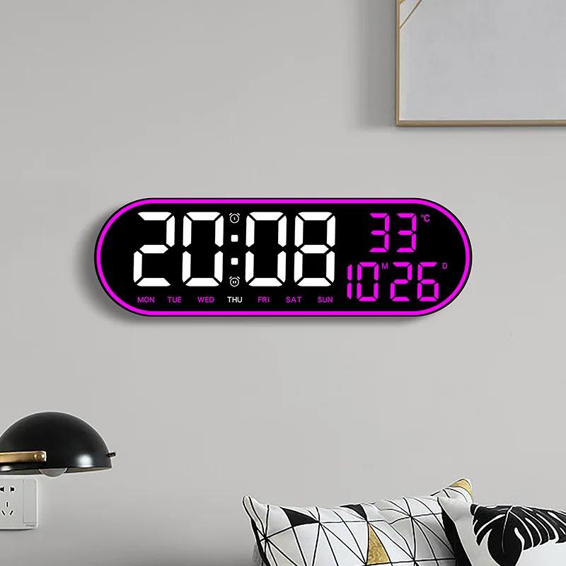 Digital Wall Clock Large Alarm Clocks Remote Control Date Week Temperature Clock Dual Alarms LED Display Clock