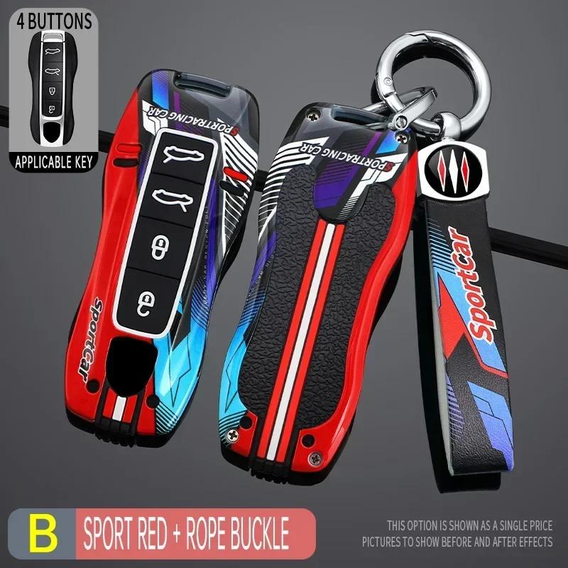 3 4 Bottons Racing Style Metal Car Key Case Fob Cover for Porsche Boxster Cayman Panamera Cayenne Macan 718 911 Taycan