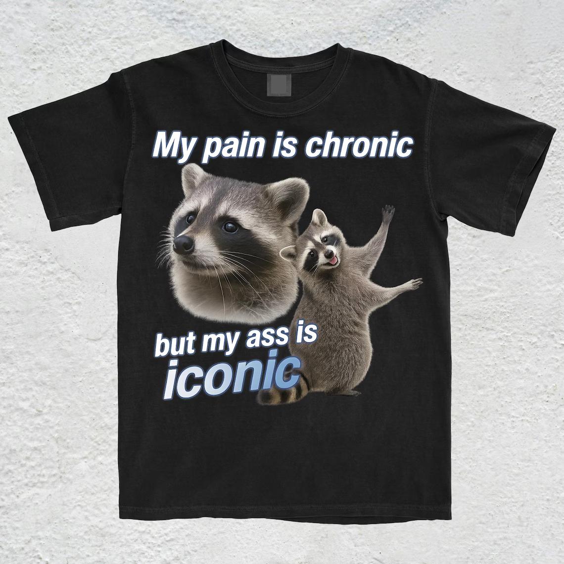 Summer Silly Shirts My Pain Is Chronic But My Ass Is Iconic Shirt Funny Possum Shirt Raccoon Meme Shirt Vintage Raccoon T-Shirt XS