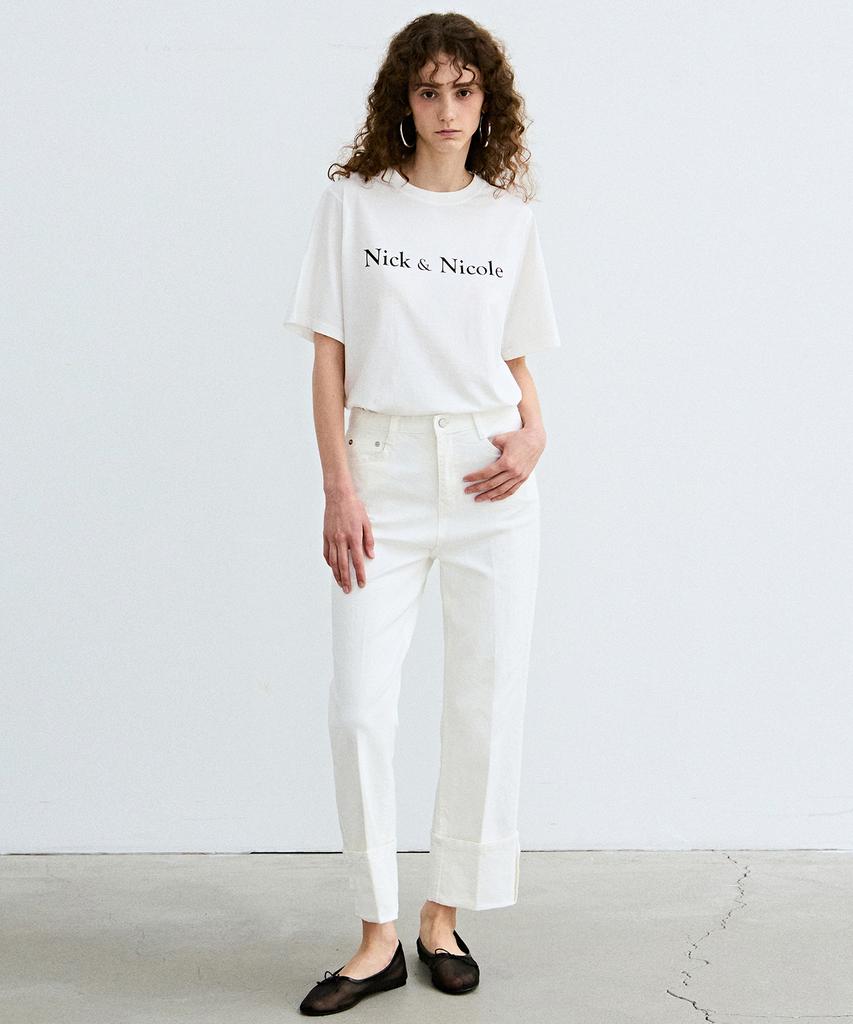 Nigaennikol Roll-Up Denim Cotton Pants_White