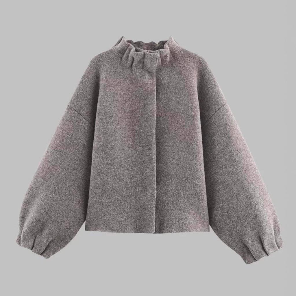 2025 Cross-border European and American Autumn New Cardigan Temperament Crew Neck Plush Knitted Jacket Top A-word Skirt