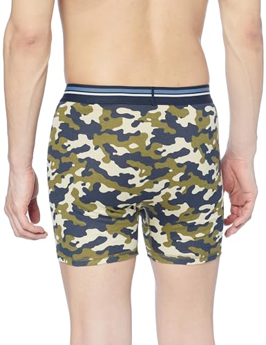 Amazon Essentials 5-Pack Men's Tagless Cotton Boxer Briefs, Loose Fit, Camouflage/Dark Blue/Black/White Stripes/Military Green/Warrior, Size L