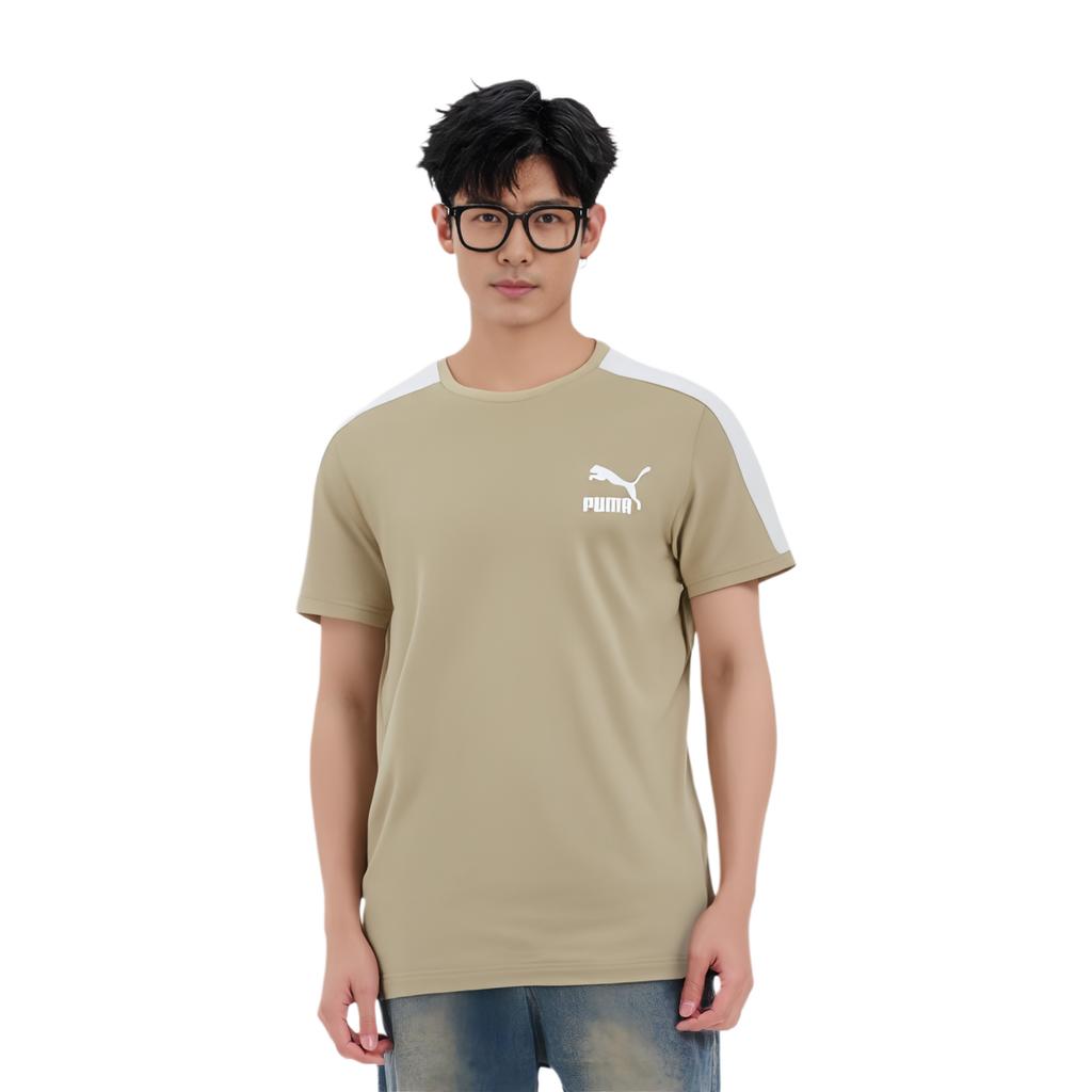 Puma T-shirt à Manches Courtes et Col Rond avec Patch Logo Série Lifestyle Sportif Hauts pour Homme Camel Clair 532291-67
