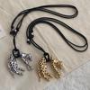 Women's Metallic Leopard Pendant Necklace Adjustable Long Black Wax Rope Sweater Chain Unique Design