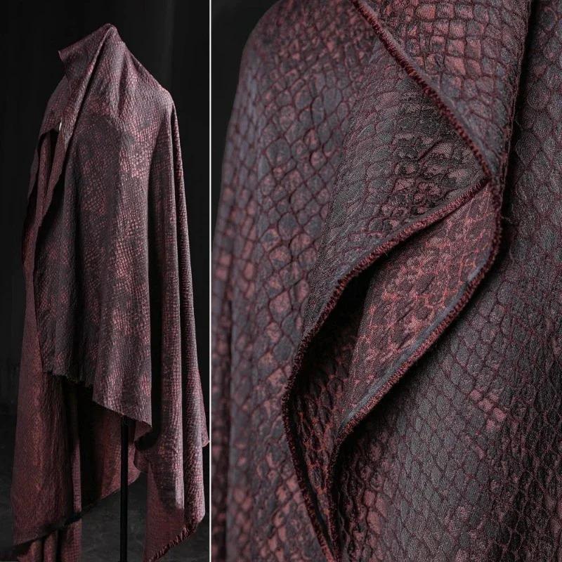 

100/300cm Luxury Apparel Jacquard Fabric Red Black Plaid Snake Skin Texture Vintage Washed Designer Fabric for Diy Sewing Dress 50x130cm