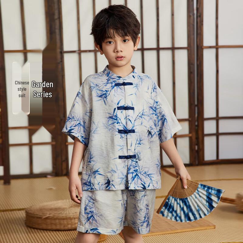 

ASK JUNIOR Boys Chinese Style Frog Button Short Sleeve & Shorts Set 170