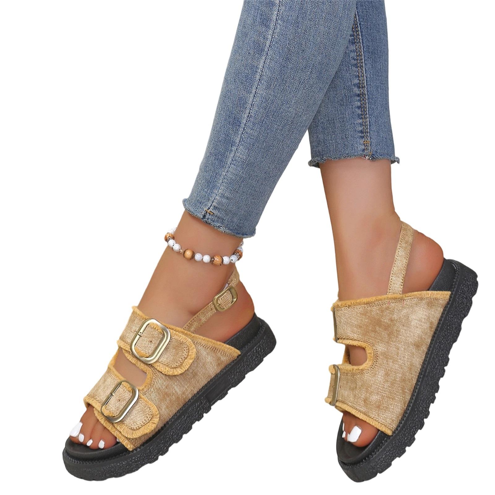 Women s Fashion Plus-Size Casual Openwork Button Sandals 40 коричневый