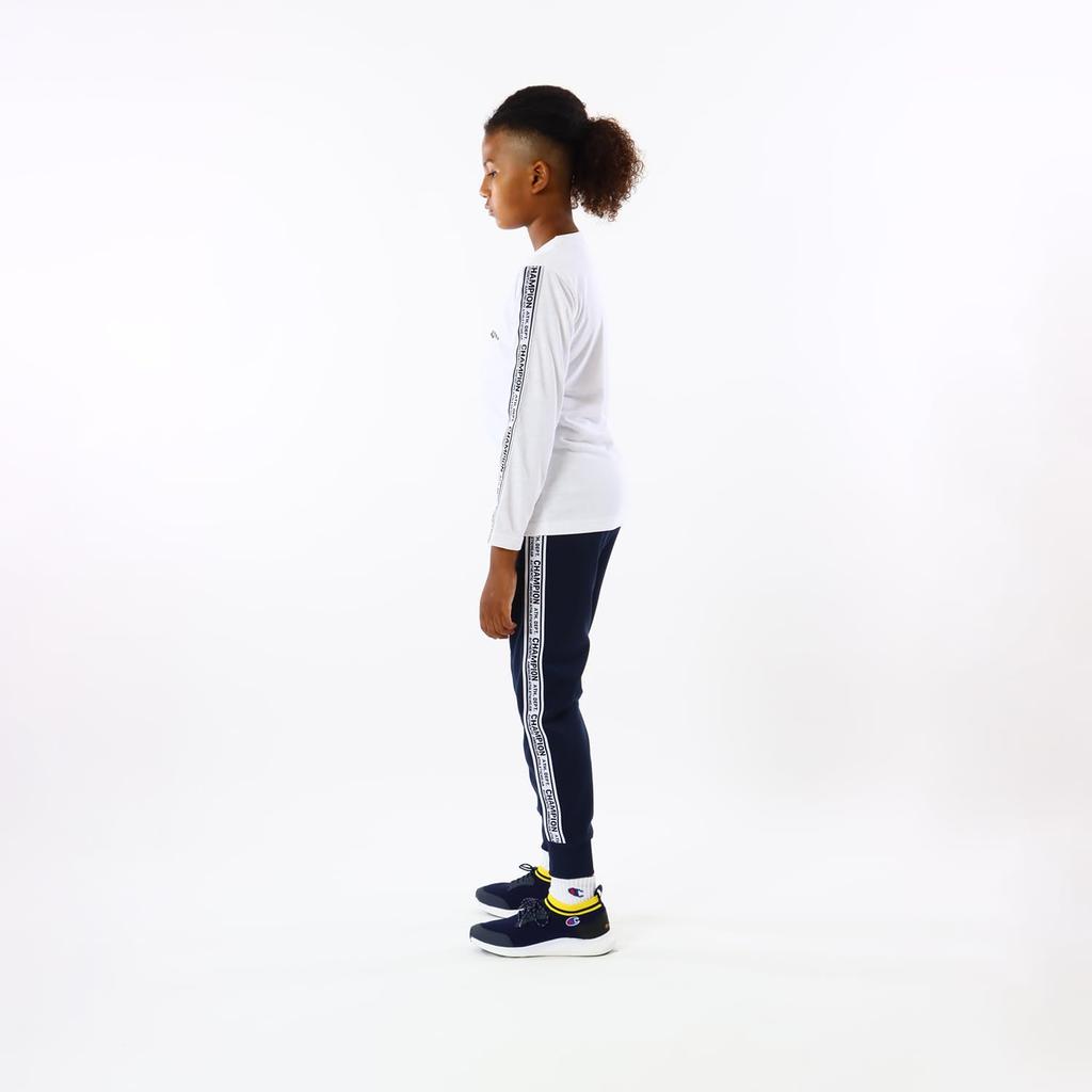 Champion Long Sleeve Round Script School Kids' T-Shirt, Neck, Quick-Drying, Logo, Boys, White, CK-ZS405