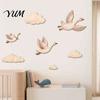 DIY Wall Stickers for Baby Room 7Pcs/Set Wooden Flying Goose and Cloud Art Decor Nursery, Self-Adhesive Bohemian Rustic Wood Bedroom Decoration