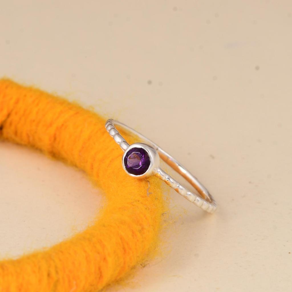 February Birthstone Ring for Her | Minimalist Amethyst Promise Ring | 925 Silver Jewelry Gift