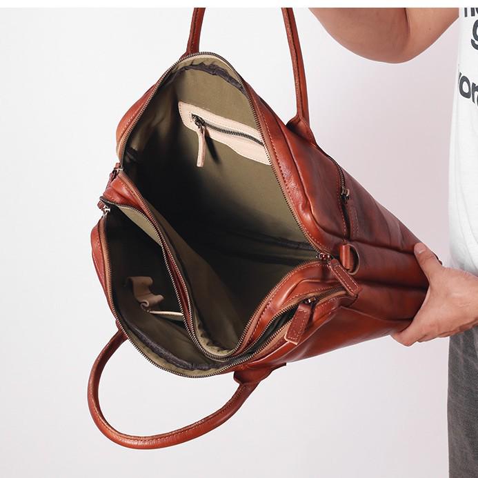 Men's Retro Genuine Leather Multi-Compartment Briefcase and Backpack
