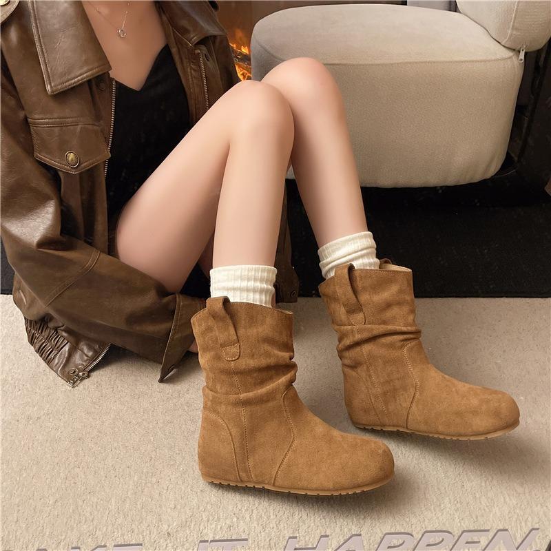 Huge good-looking inner height increase, thin pile of small short boots for women's new autumn and winter suede