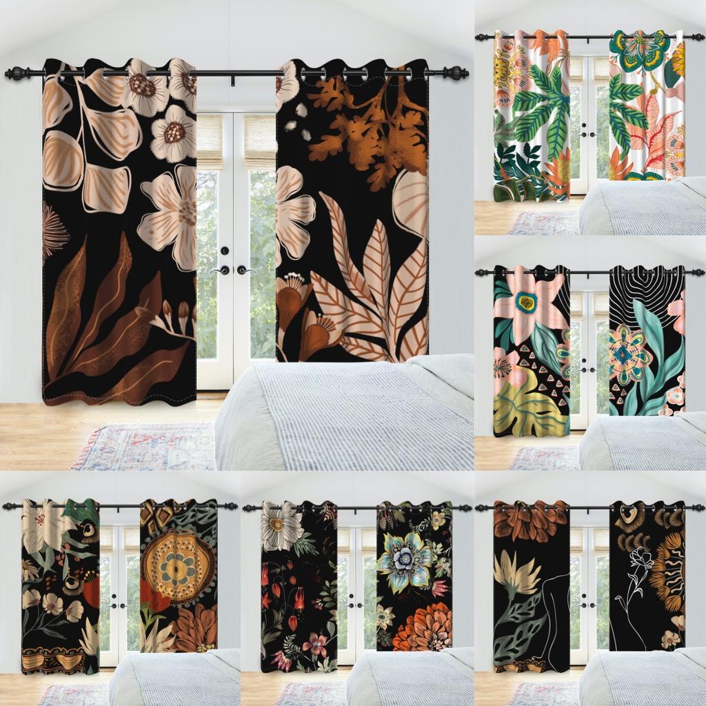 2Pcs/Set Boho Floral Blackout Curtains For Bedroom Vintage Bohemian Tropical Flowers Interior Curtains Grommet Top Window Drapes
