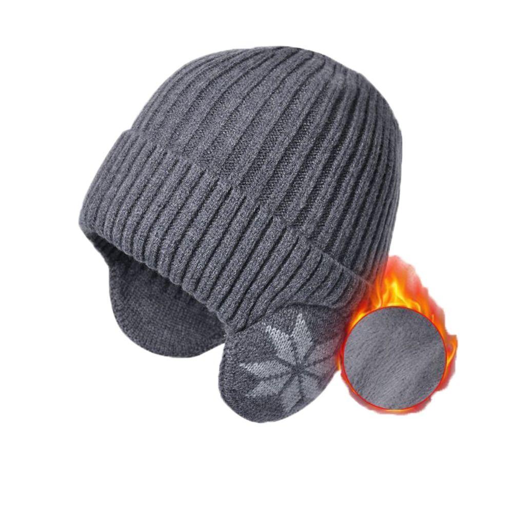 

Coldproof Ear Protection Wool Caps Solid Color Pullover Hat Fashion Knitted Benines Streetwear темно-сірий колір