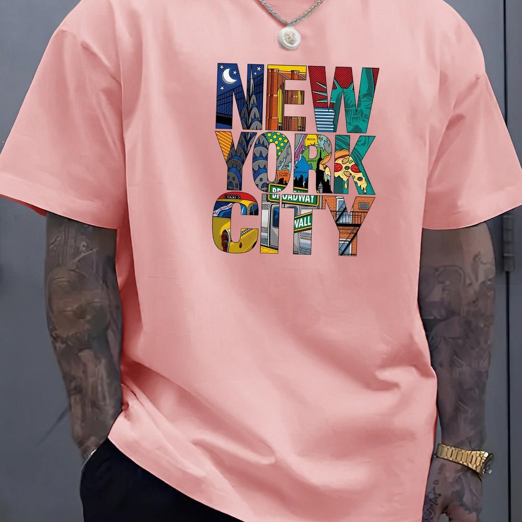 Summer Men's New York City Printed T-shirt 3D Printed Comfortable Casual Loose Fitting Pullover Sports Round Neck Short Sleeved Tops
