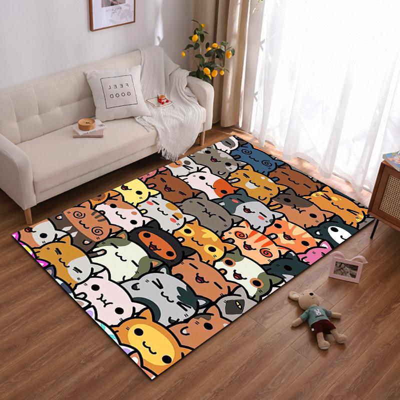 Colorful Cartoon Cat Pattern Rug Design Non-slip rug suitable for living room and bedroom sofas sofas