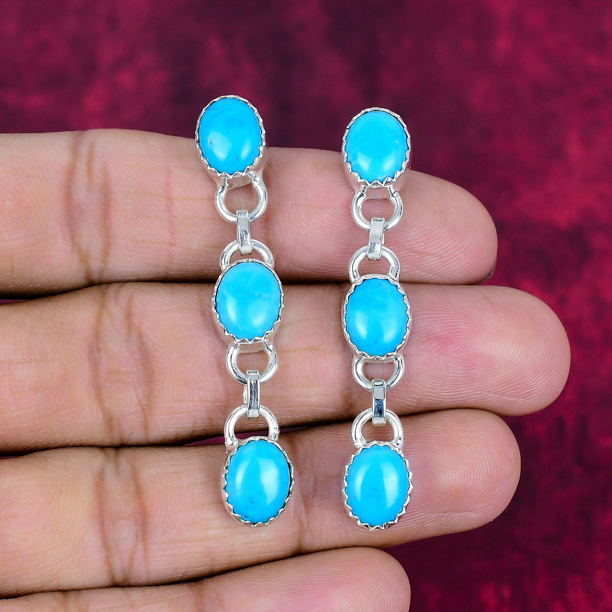 

Серьги из бирюзы «Спящая красавица», ювелирные изделия из цельного серебра 925 пробы с драгоценными камнями, серьги ручной работы, на День благодарения 2.17 Inches синий