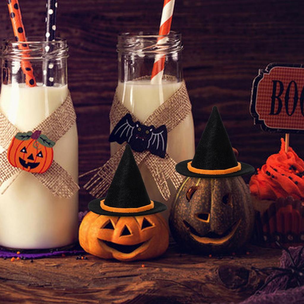 Witch Hat Decoration Mini felt witch hat lights pumpkin hat wine bottle decorations Wine Bottle Top Trim for Bedroom Home Party