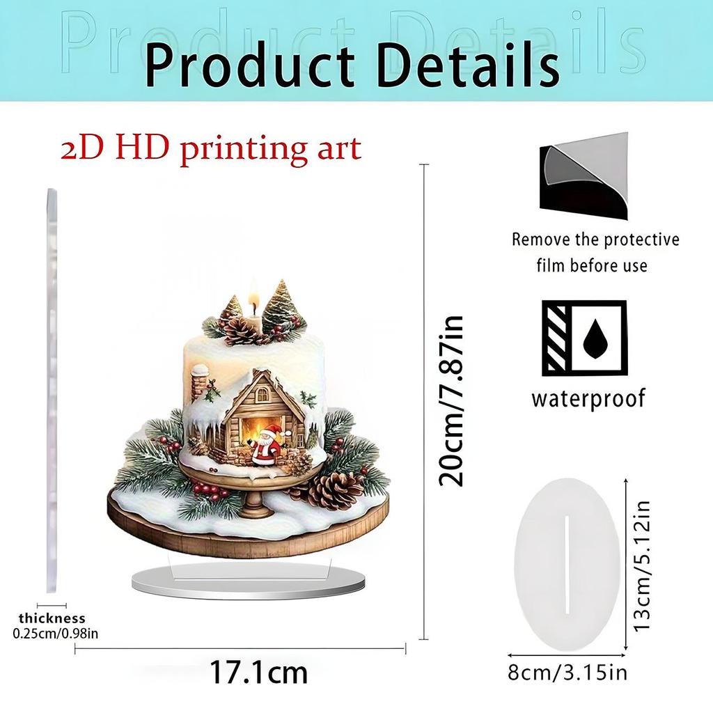 2D Acrylic Christmas Snow House with Santa & Reindeer Desktop Ornament