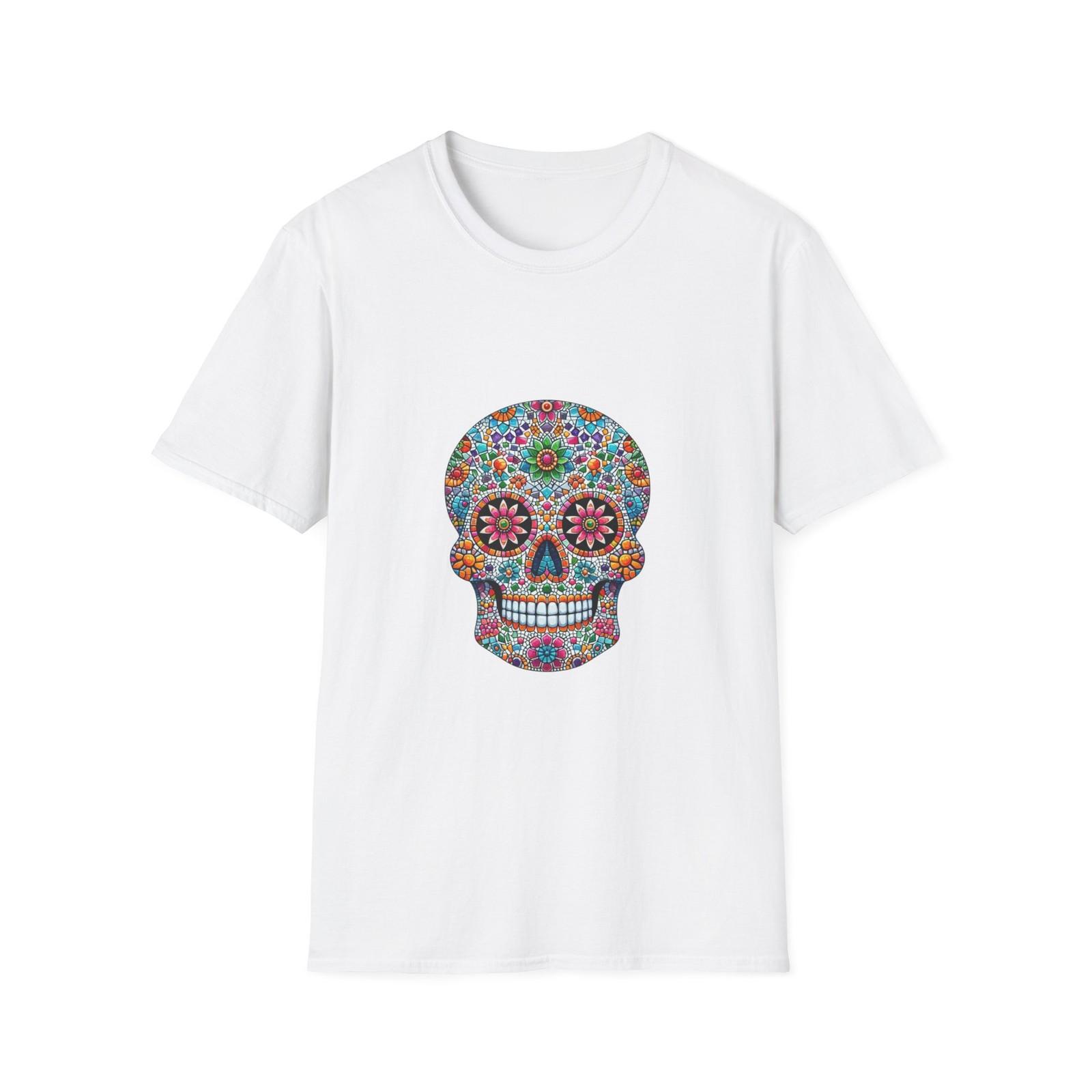Day of the Dead Skull T-Shirt with Colorful Floral Design, Unisex Graphic S