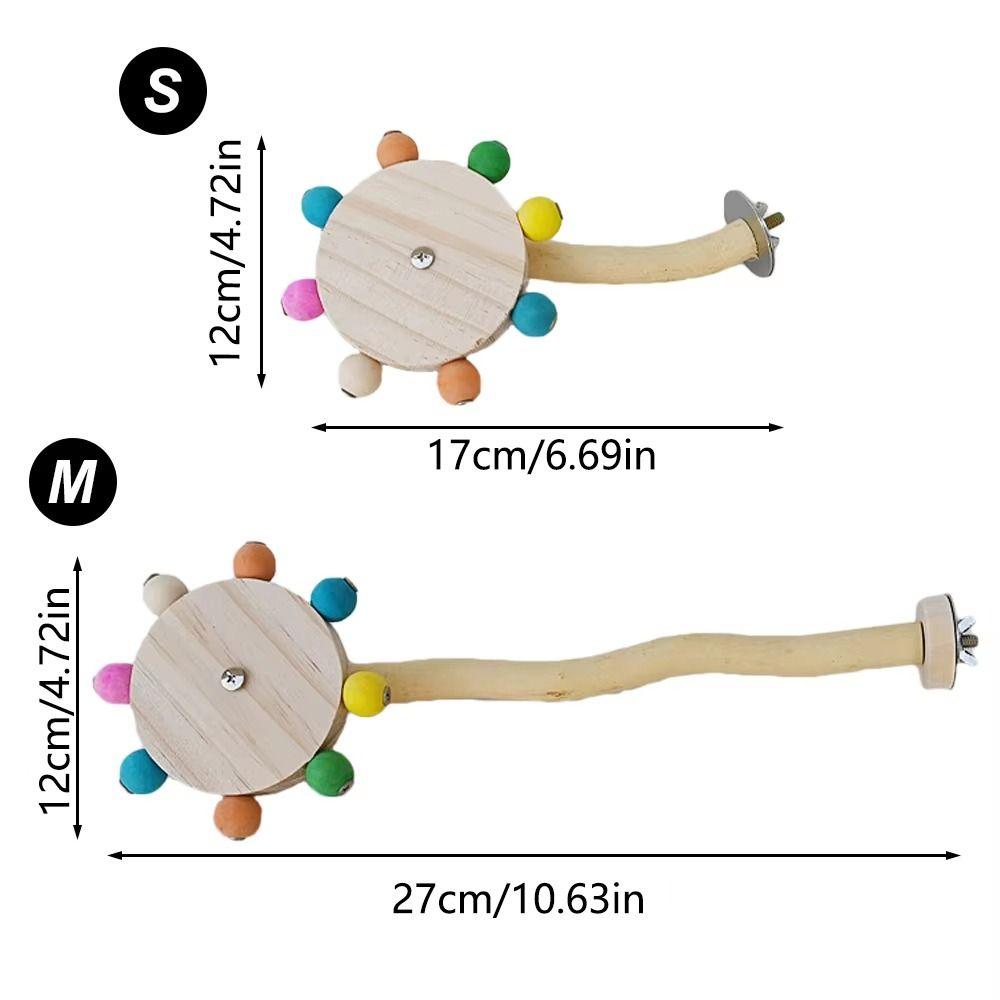 Natural Wooden Parrot Rotating Windmill Station Rod Colorful Birds Standing Perch Toy  Budgies