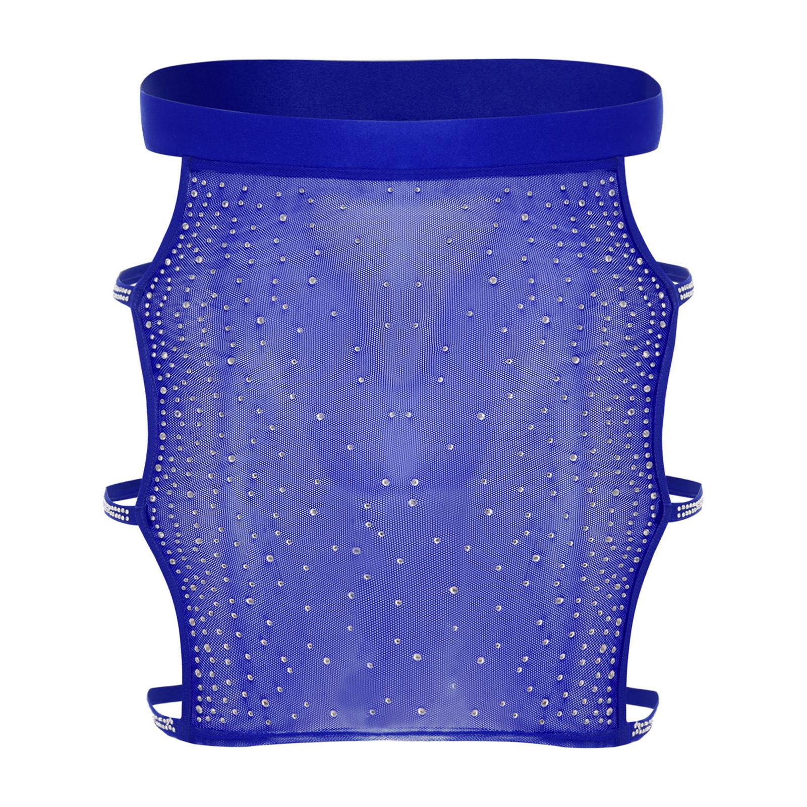 

Жіноча блискуча міні-спідниця з сітки зі стразами, еластична талія, вирізи з боків, облягаючий дизайн, прозора клубна спідниця M королівський синій колір