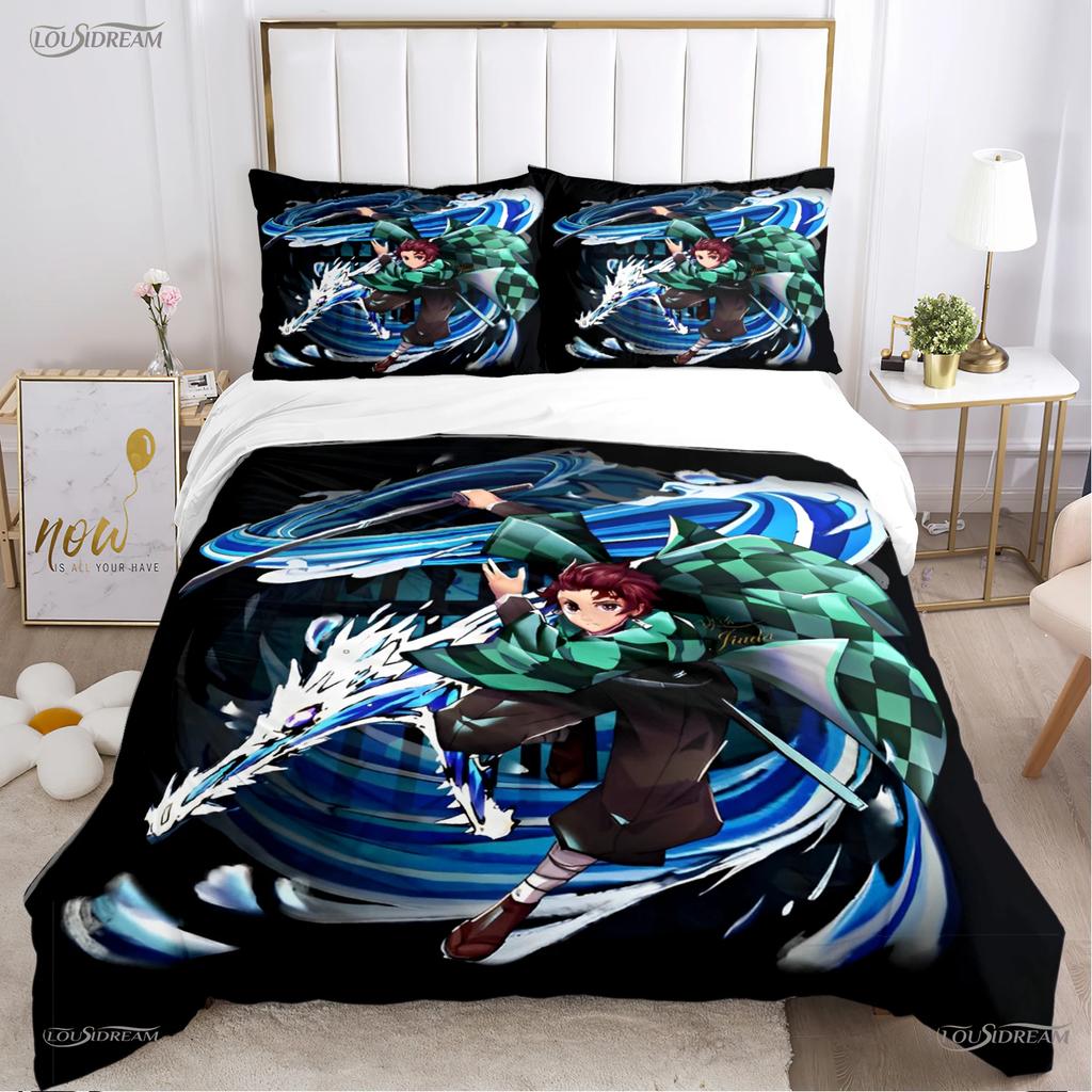 Cartoon De-Demon-Slayer All Season Duvet Cover Comforter Bedding Sets Soft Quilt Cover and Pillowcases Single/Double/Queen/King