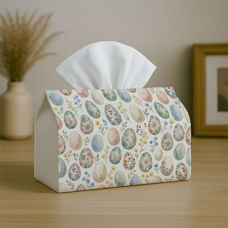 1pc Easter Decoration Modern Easter Decorative Tissue Box with Egg Allover Pattern Pastel Watercolor Illustration-Napkin Storage Organizer for Kitchen