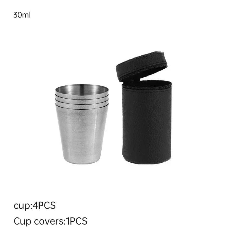 

4Pcs Set Outdoor Stainless Steel Water Cup With Case Hiking Camping Picnic BBQ Beer Cups Coffee Cup Portable Travel Drinkware 30-170ML
