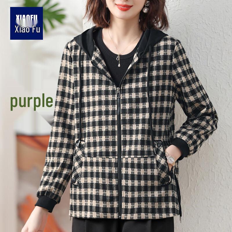 Mid-Aged Women's Plaid Hooded Jacket