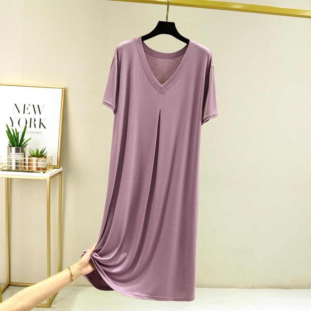 Dress Vneck Casual Summer Modal Short Sleeves Plus Size Fullskirted Dresses Loose Long Sleepdress