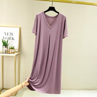 Full-skirted Dresses Loose Long Sleepdress Summer Modal Casual Dress V-Neck Short Sleeves Plus Size